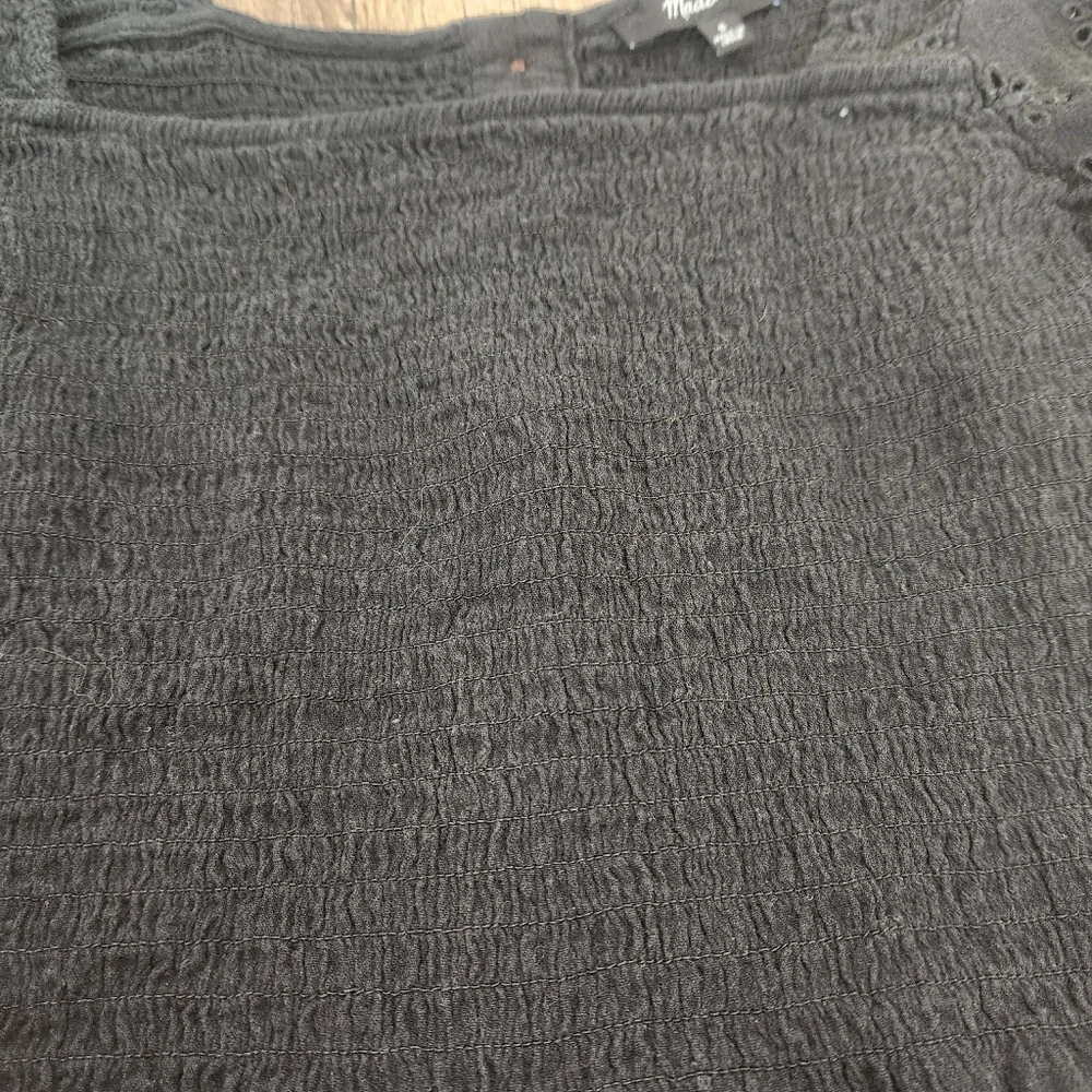 Madewell Black Eyelet-Sleeved Lucie Smocked Peplum Top Size Small - Picture 2 of 6